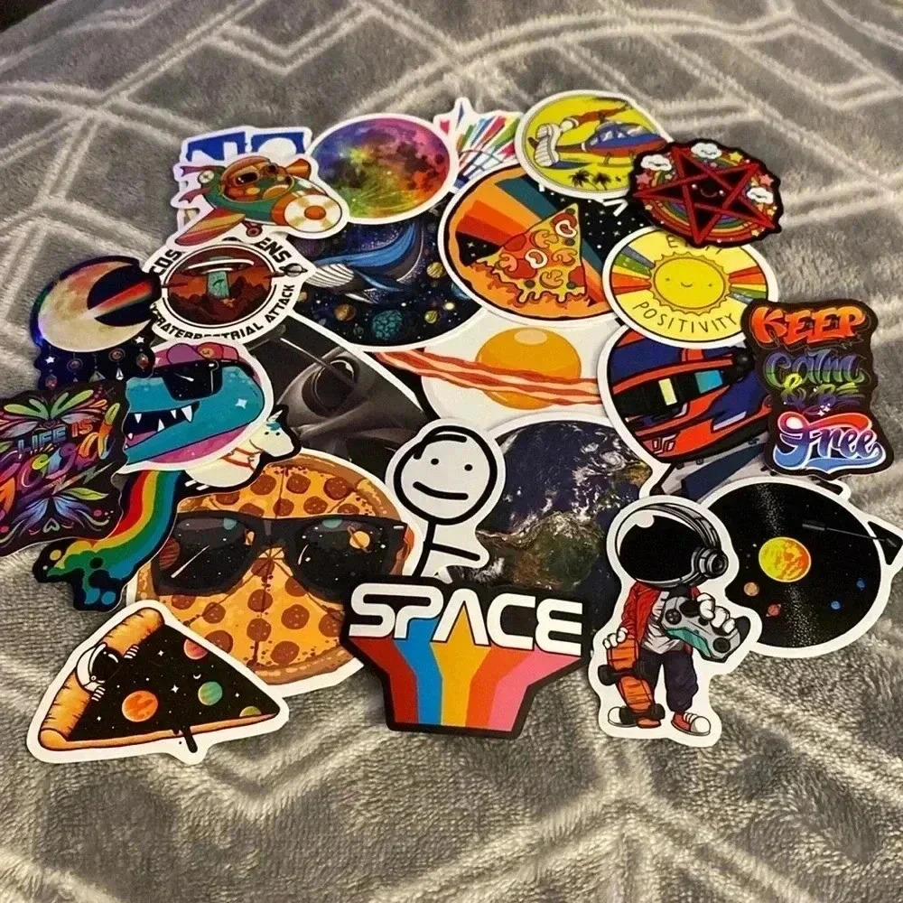 💚 2/$15 pack of 25 Trendy Aesthetic Space & Pizza Misc 2-4 Inch Sticker